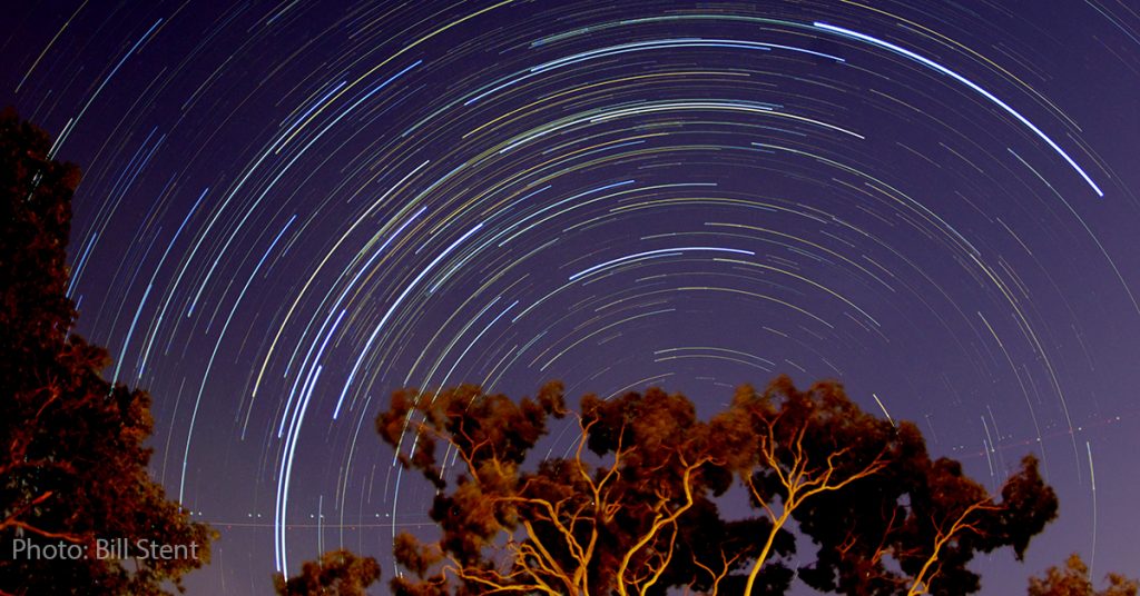Star trails resulting from leaving a static camera open for a long exposure